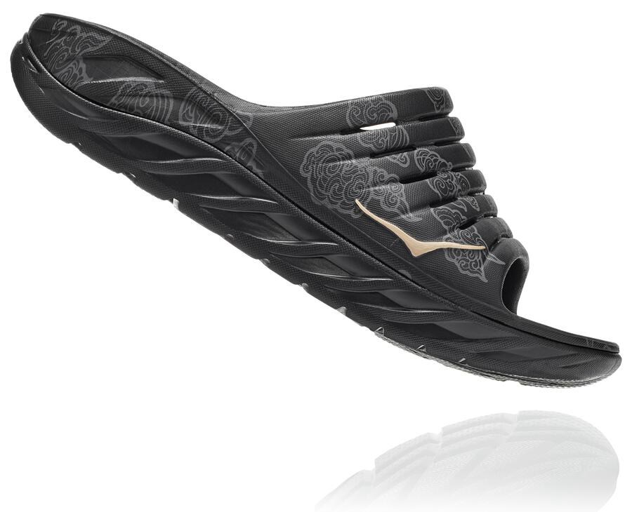 Hoka Australia One One Ora Recovery CNY - Mens Slide Black/Gold - ZXBRI-1694